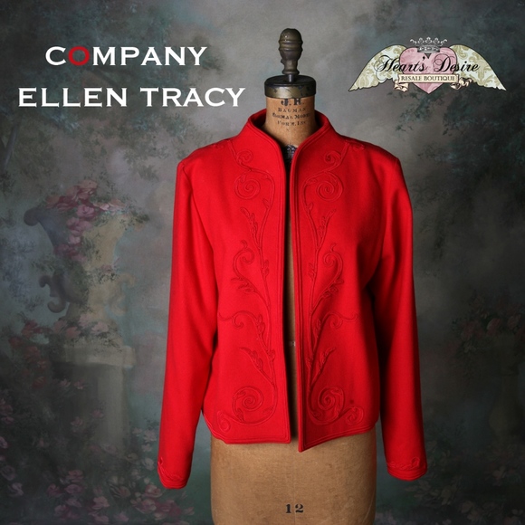 Ellen Tracy Jackets & Blazers - Red Blazer Raised Applique' Swirl Designs Lovely